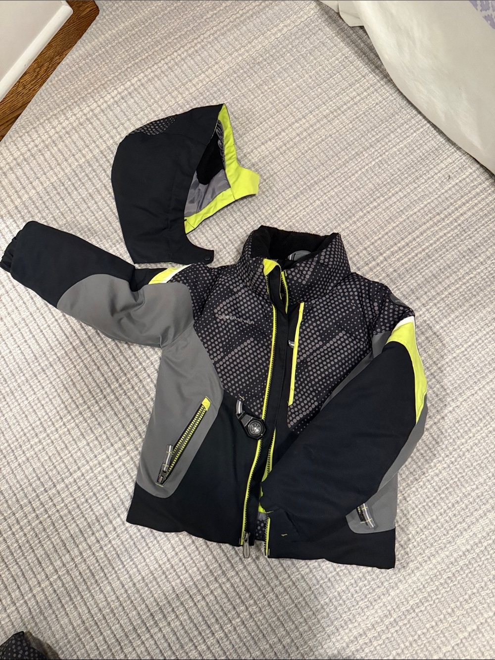 Obermeyer Black & Gray Kids Puffer Jacket with Lime Accents